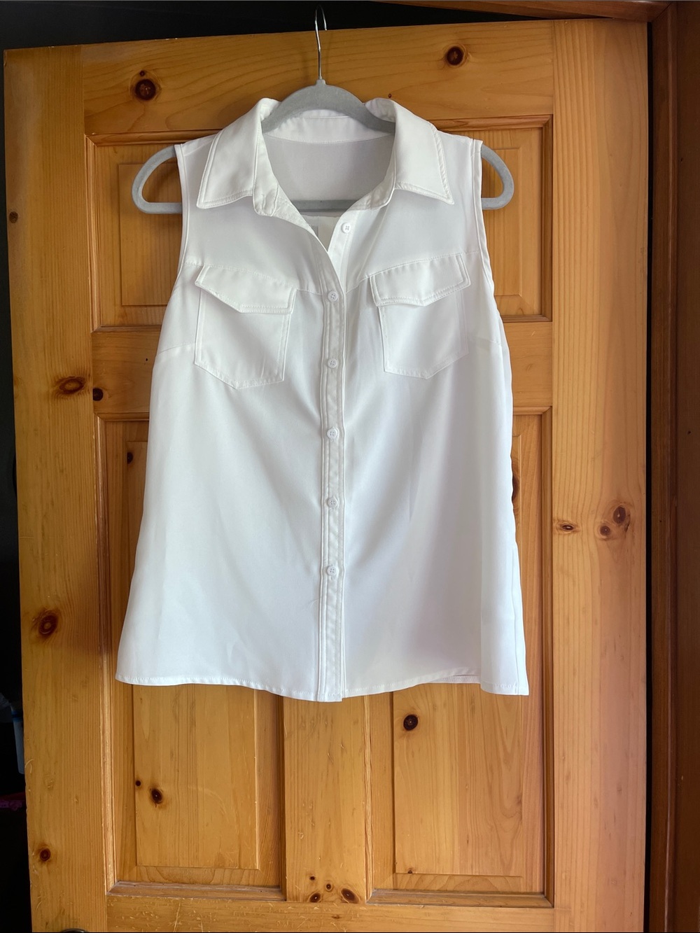 Classic White Sleeveless Button-Front Shirt - Women's Top